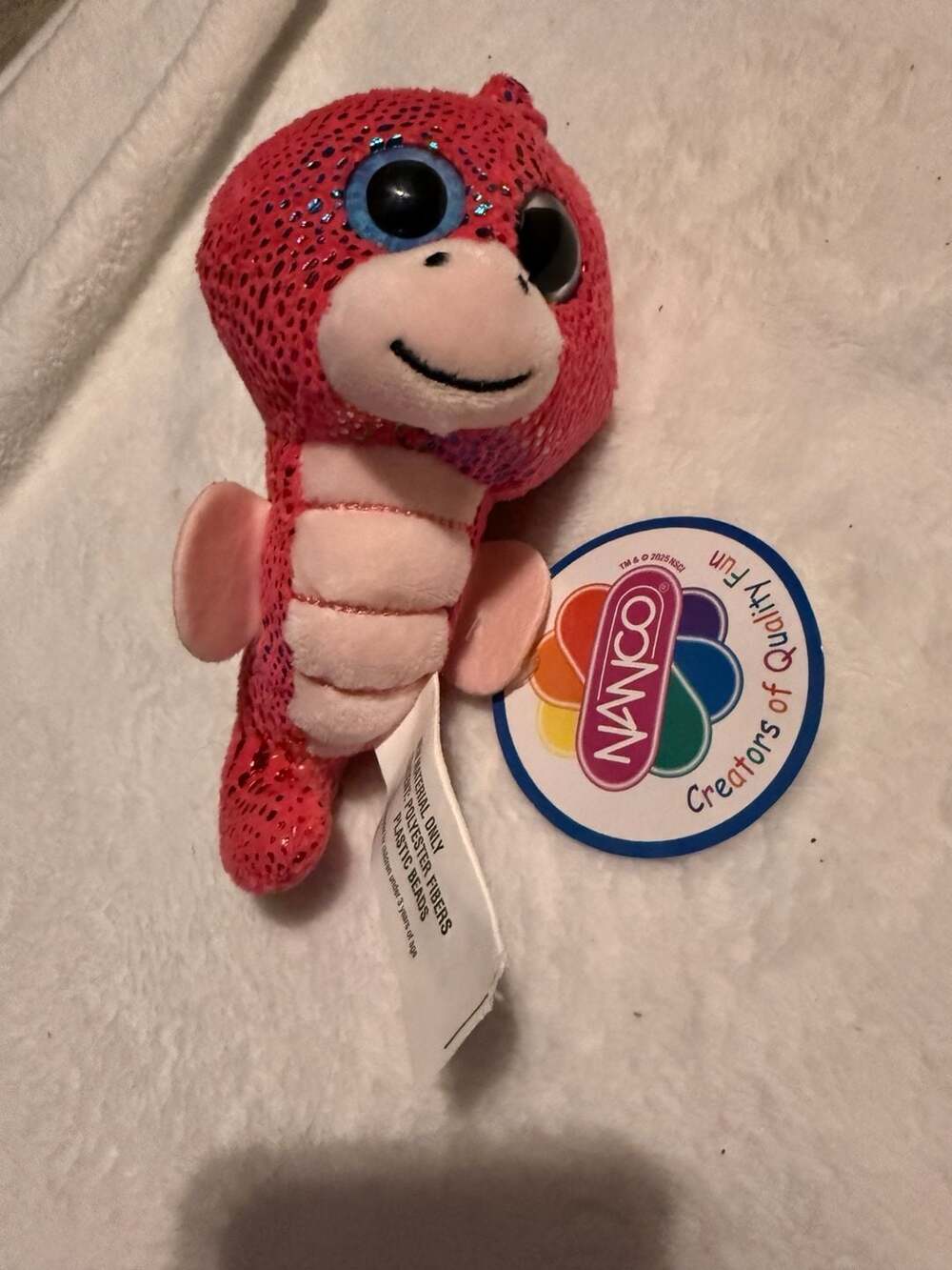 Nanco Big Eye Critter Pink Glitter Seahorse Plush Toy